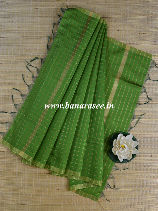 Banarasee Art Silk Checks Design Dupatta-Green