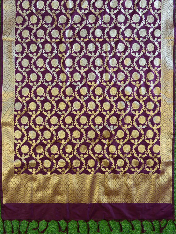 Banarasee Handwoven Semi Silk Salwar Kameez Fabric & Contrast Dupatta-Wine & Peach