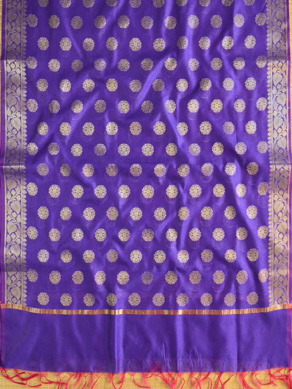 Banarasee Chanderi Cotton Buta Design Salwar Kameez Fabric With Contrast Dupatta-Purple & Pink