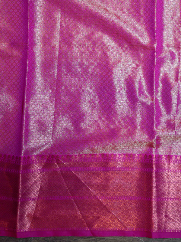 Banarasee Handwoven Contrast Border Saree With Self Weaving Design-Grey