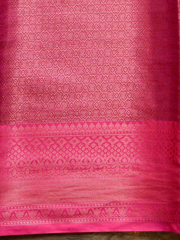 Banarasee Art Silk Saree With Buta Design & Contrast Broad Border-Green