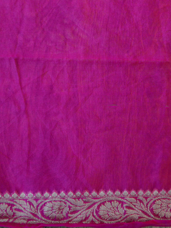 Banarasee Handwoven Semi-Chiffon Saree With Zari Floral Jaal Design-Pink