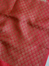 Banarasee Handwoven  Soft Semi Silk Saree With Contrast Border Design-White & Red