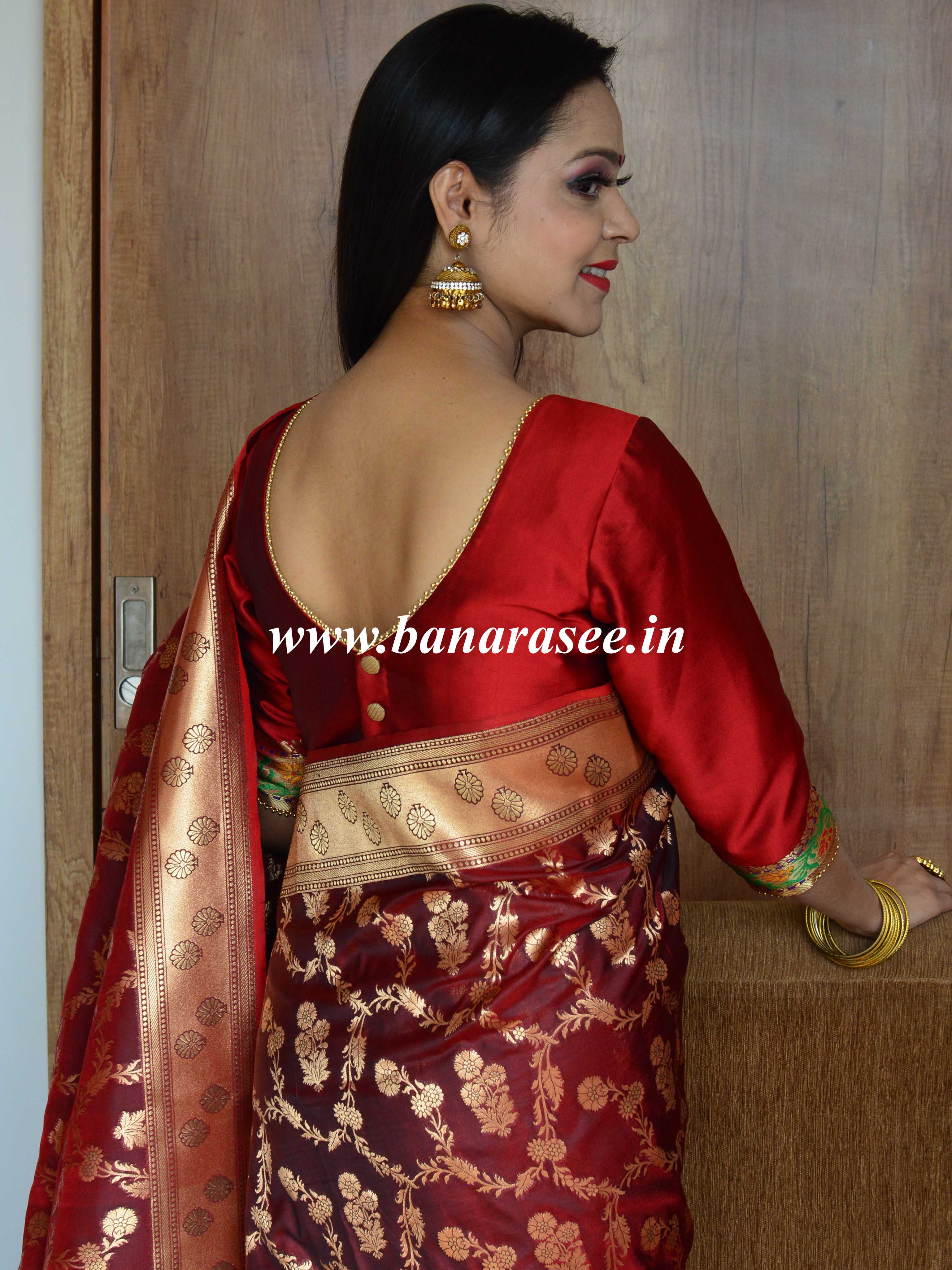 Banarasee Pure Silk Saree With Jaal Design-Maroon