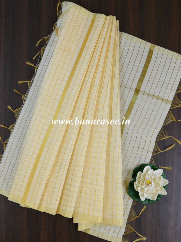 Banarasee Art Silk Checks Design Dupatta-Cream