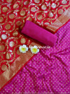 Banarasee Handwoven Semi Silk Salwar Kameez Fabric & Contrast Dupatta-Red & Pink