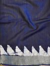 Bhagalpur Handloom Pure Linen Cotton Hand-Dyed Batik Pattern Saree-Blue