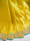 Banarasee Soft Silk Self weaving Saree With Embroidered Border & Contrast Embroidered Blouse-Yellow