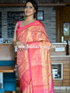 Banarasee Handwoven Contrast Border Saree With Self Weaving Design-Pink