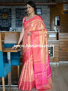 Banarasee Handwoven Contrast Border Saree With Self Weaving Design-Pink