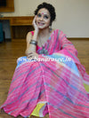 Pure Cotton Kota Doria Saree With Hand-Dyed Leheriya Design-Pink