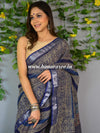 Banarasee Linen Cotton Bagru Hand-Block Printed Saree-Deep Blue