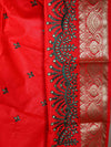 Banarasee Art Silk Salwar Kameez Fabric With Embroidered Chanderi Dupatta-Red