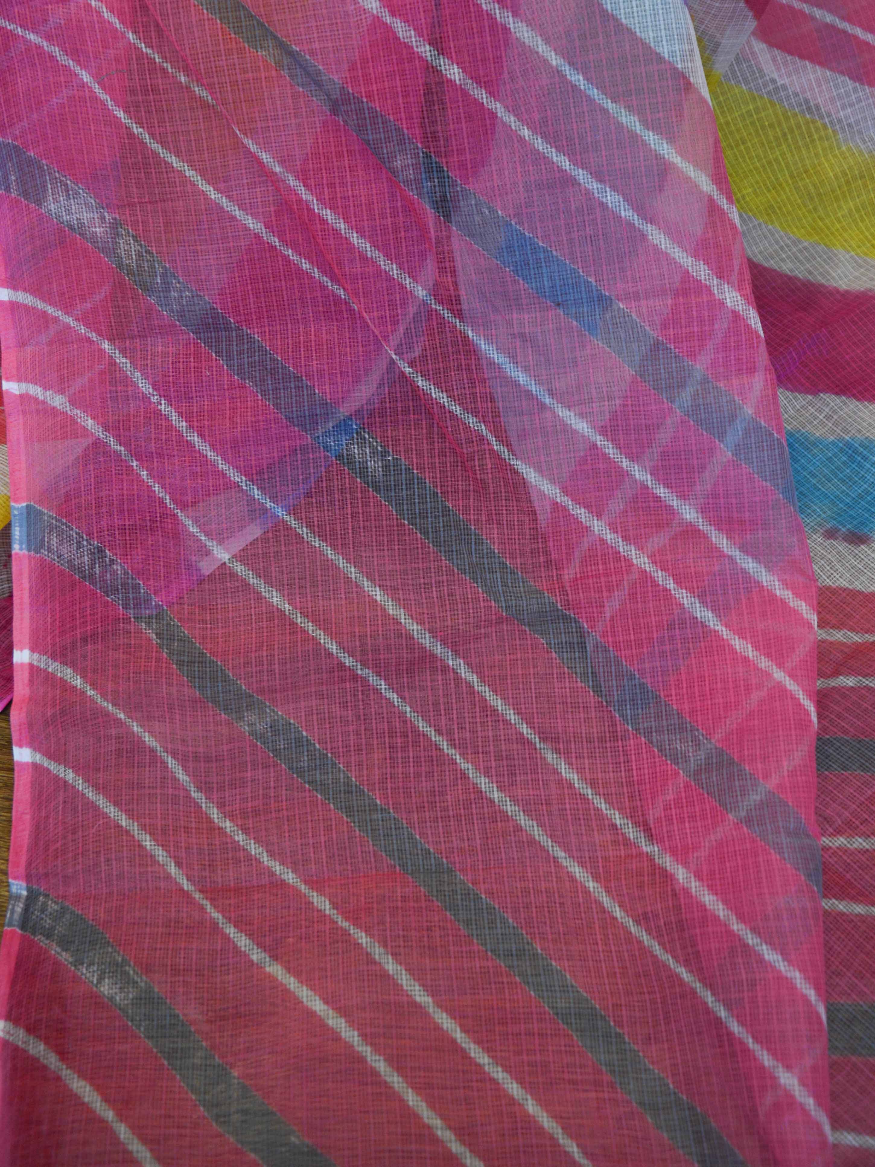 Pure Cotton Kota Doria Saree With Hand-Dyed Leheriya Design-Pink