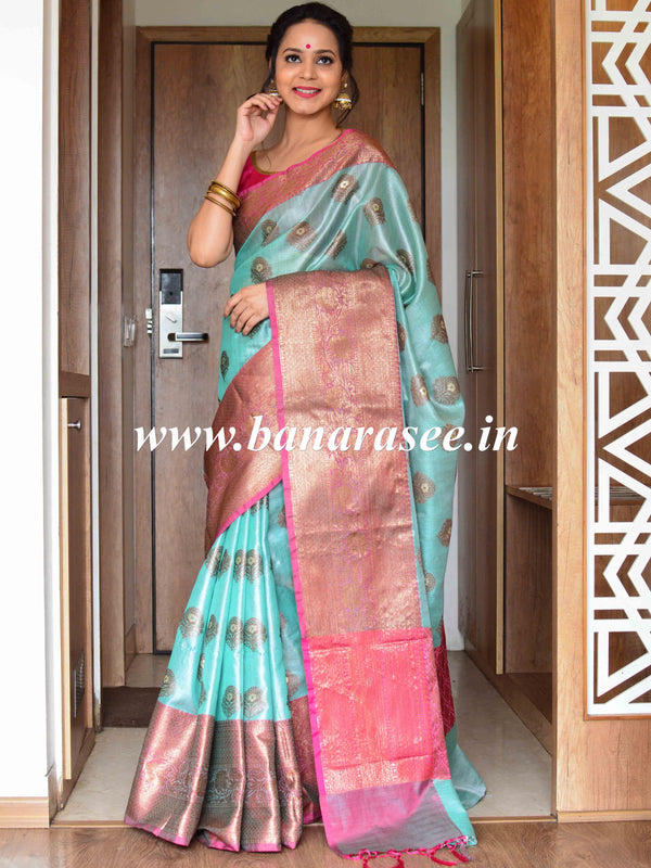 Banarasee Handwoven Antique Zari Buta & Border Saree Zari-Green