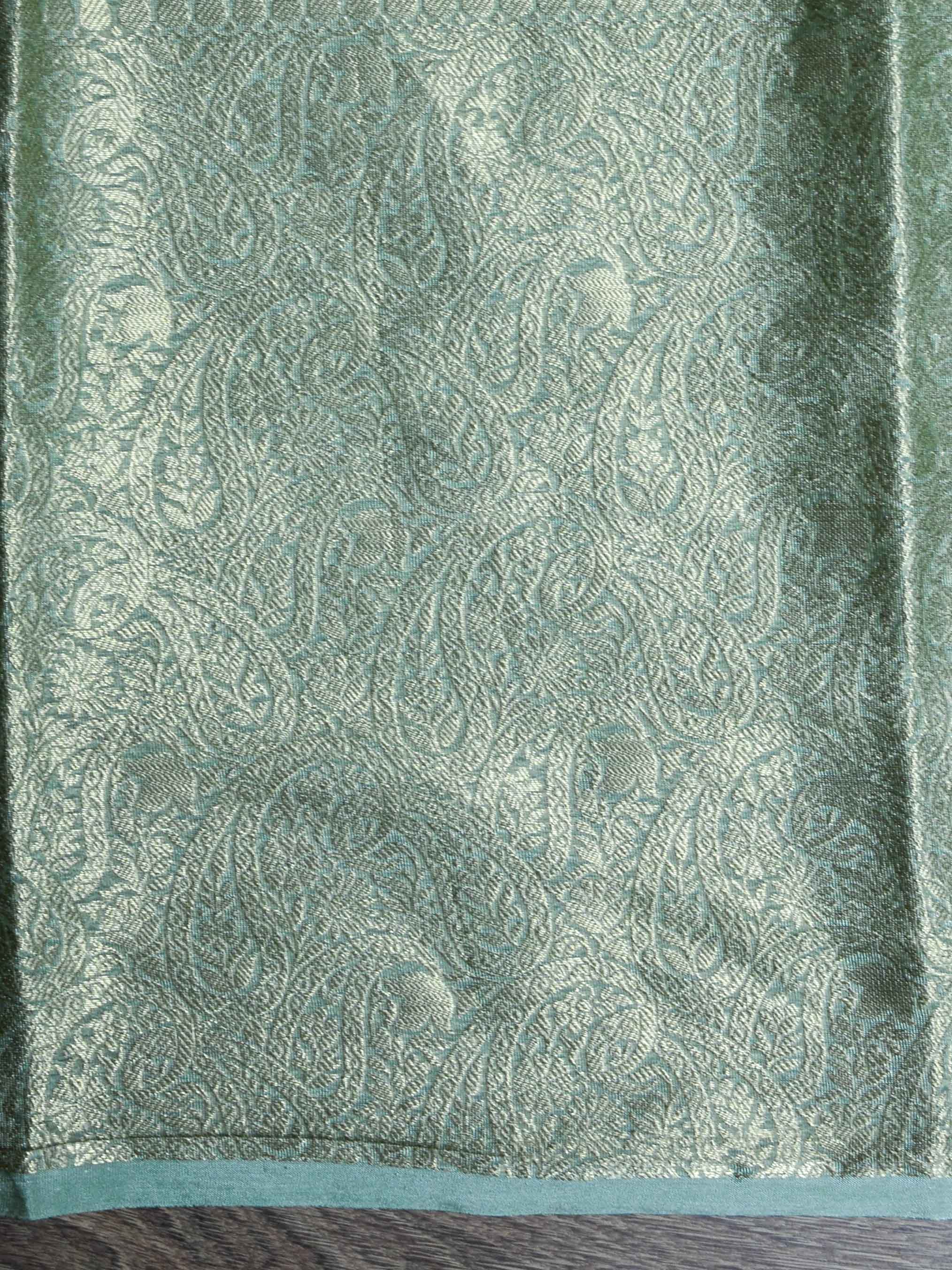 Banarasee Handwoven Semi Silk Saree Broad Zari Border-Green