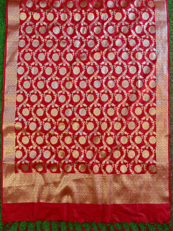 Banarasee Handwoven Semi Silk Salwar Kameez Fabric & Contrast Dupatta-Red & Pink