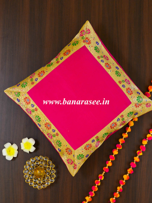 Banarasee Brocade Silk Cushion Cover-Pink