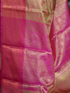 Banarasee Handwoven Contrast Border Saree With Self Weaving Design-Pink