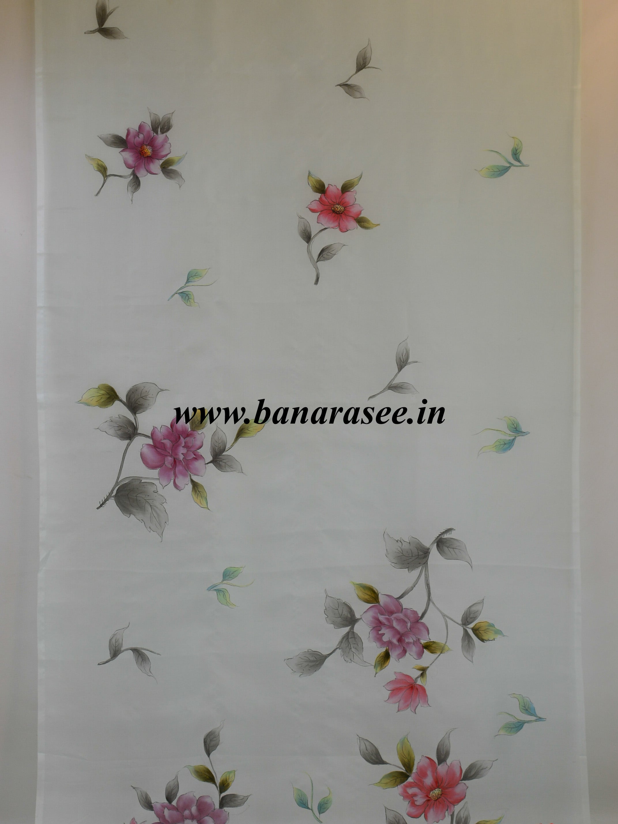 Banarasee Pure Organza Silk Saree With Hand-Paint Floral Design-Sky Blue