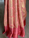 Banarasee Handwoven Contrast Border Saree With Self Weaving Design-Pink