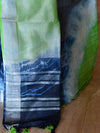Bhagalpur Handloom Pure Linen Cotton Hand-Dyed Shibori Pattern Saree-Green & Blue