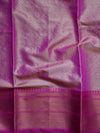 Banarasee Handwoven Contrast Border Saree With Self Weaving Design-Pink