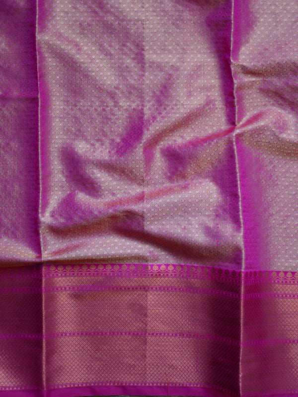 Banarasee Handwoven Contrast Border Saree With Self Weaving Design-Pink