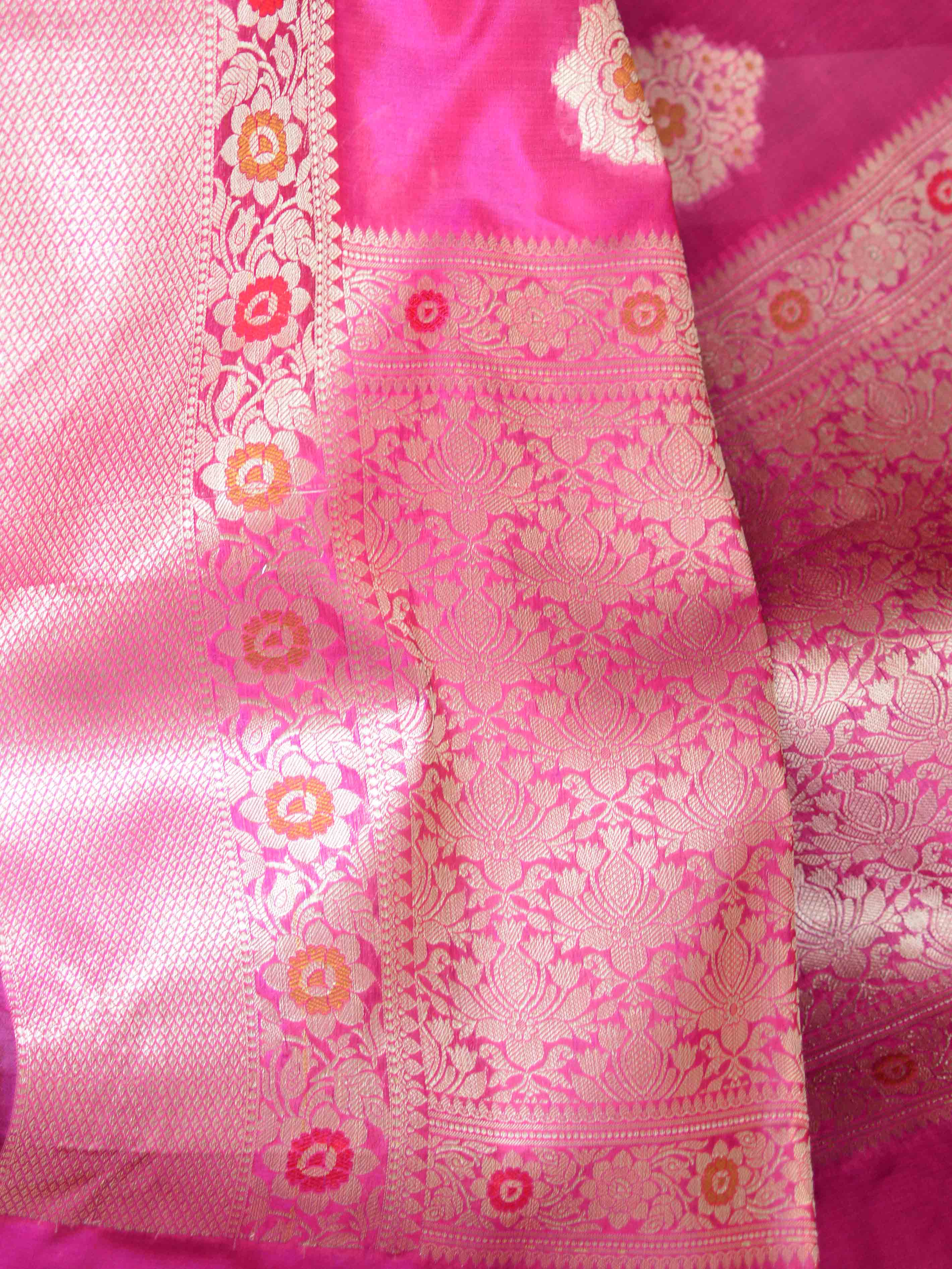 Banarasee Cotton Silk Saree With Zari & Meena Buta & Border-Magenta