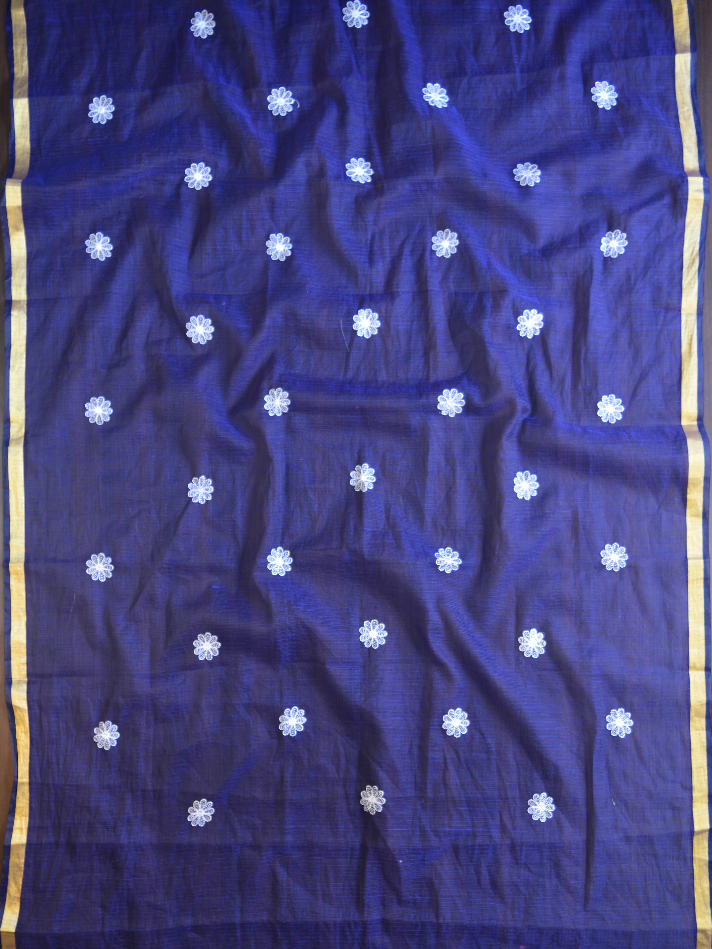 Banarasee Kota Doria Hand-Embroidered Salwar Kameez Dupatta Set-Blue