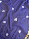 Banarasee Kota Doria Hand-Embroidered Salwar Kameez Dupatta Set-Blue