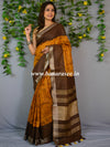 Bhagalpur Handloom Pure Linen Cotton Hand-Dyed Shibori Pattern Saree-Brown