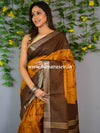 Bhagalpur Handloom Pure Linen Cotton Hand-Dyed Shibori Pattern Saree-Brown