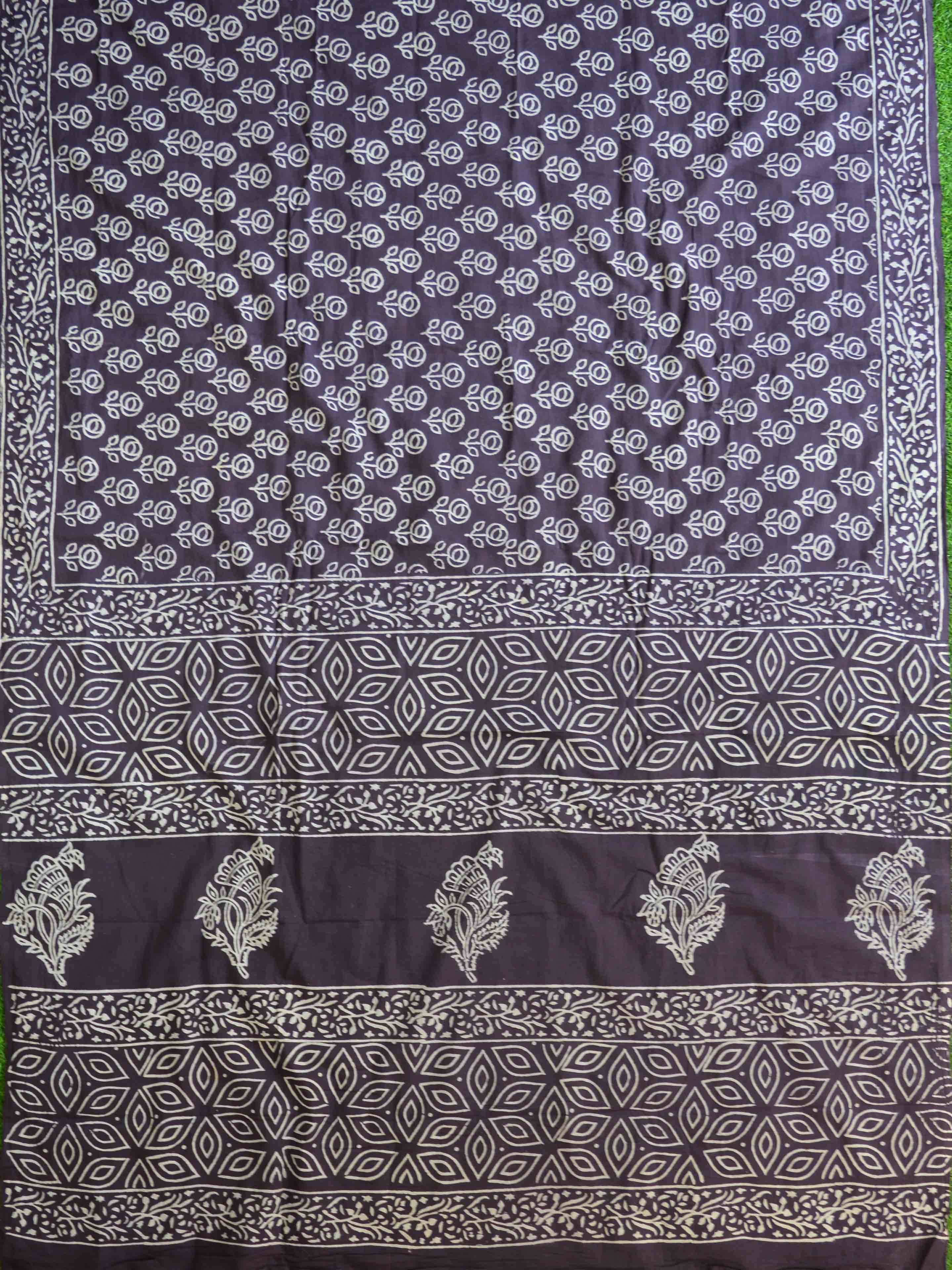 Handloom Mul Cotton Handblock Print Saree-Violet