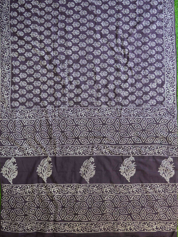 Handloom Mul Cotton Handblock Print Saree-Violet