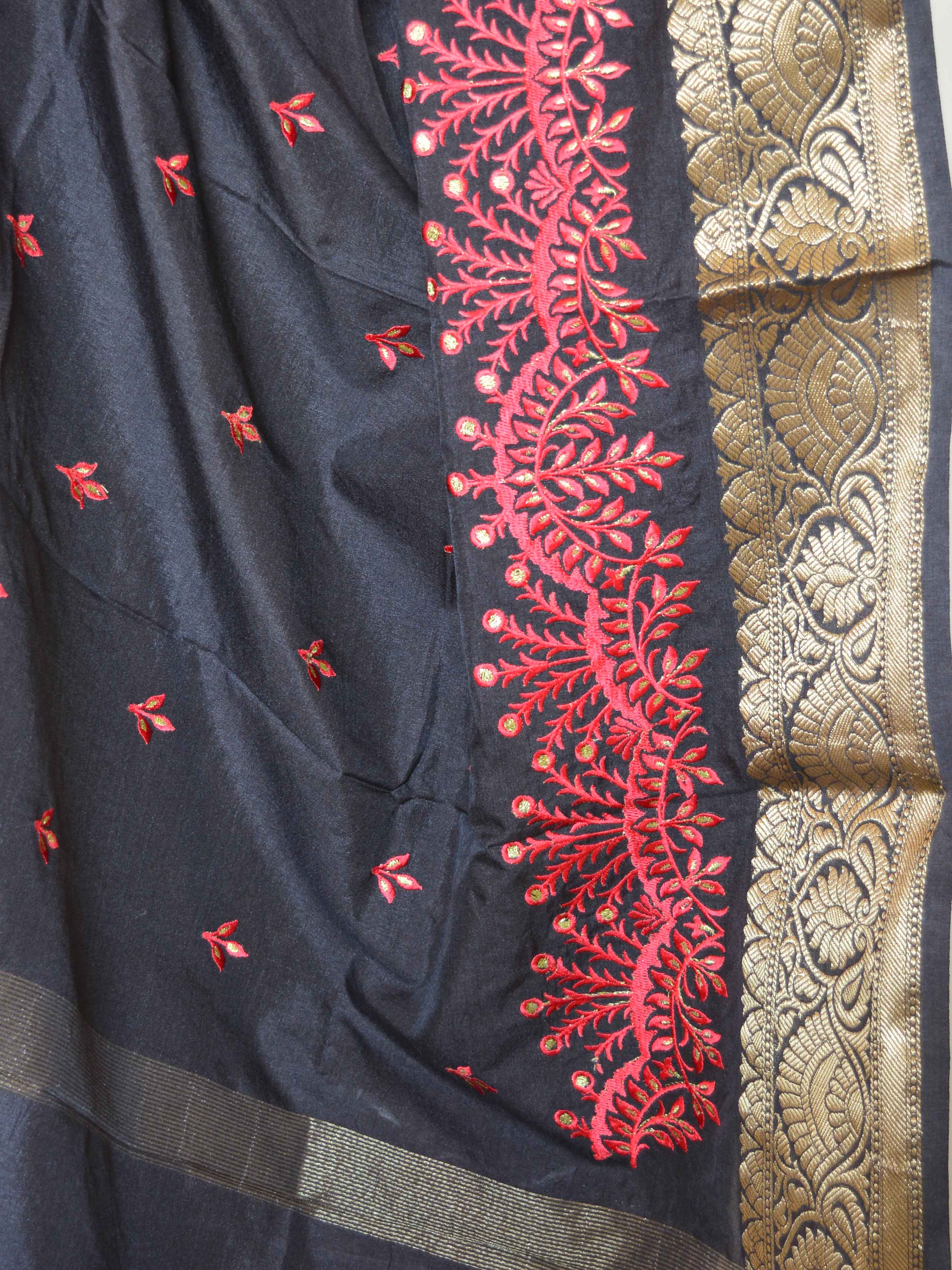 Banarasee Art Silk Salwar Kameez Fabric With Embroidered Chanderi Dupatta-Grey