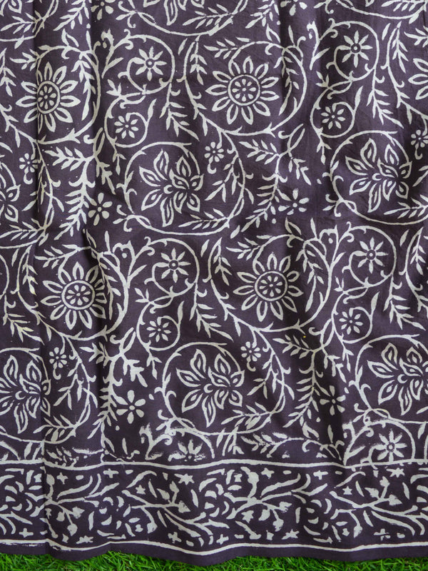 Handloom Mul Cotton Handblock Print Saree-Violet
