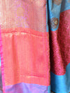 Banarasee Handwoven Antique Zari Buta & Border Saree Zari-Blue