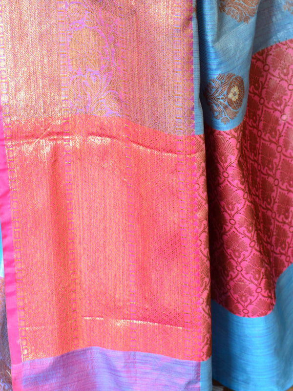 Banarasee Handwoven Antique Zari Buta & Border Saree Zari-Blue