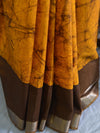 Bhagalpur Handloom Pure Linen Cotton Hand-Dyed Shibori Pattern Saree-Brown