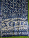 Linen Cotton Bagru Hand-Block Printed Saree-Indigo