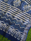 Linen Cotton Bagru Hand-Block Printed Saree-Indigo