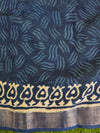 Linen Cotton Bagru Hand-Block Printed Saree-Indigo