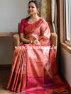 Banarasee Handwoven Antique Zari Buta & Border Saree Zari-Peach