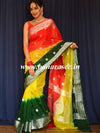 Banarasee Handwoven Semi-Chiffon Saree With Silver Zari Buti Design-Tri Color