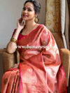 Banarasee Handwoven Antique Zari Buta & Border Saree Zari-Peach