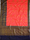 Banarasee Handwoven Semi Silk Saree With Contrast Border-Red & Blue