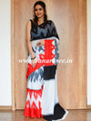Handloom Mul Cotton Block Print Saree-White & Black