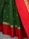 Banarasee Art Silk Saree With Floral Woven Contrast Pallu & Border-Green & Red