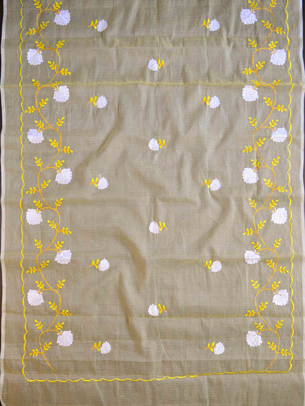 Banarasee Kota Doria Heavy Hand-Embroidered Salwar Kameez Dupatta Set-Yellow